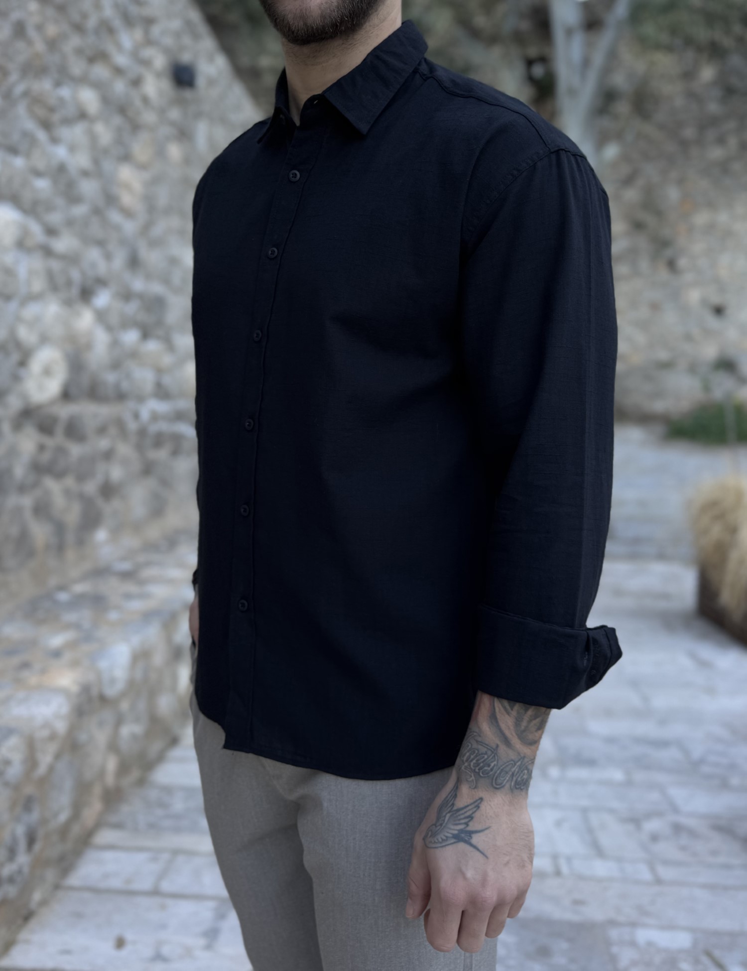 Ανδρικό μαύρο μακρυμάνικο πουκάμισο RMZ19140 φωτογραφία